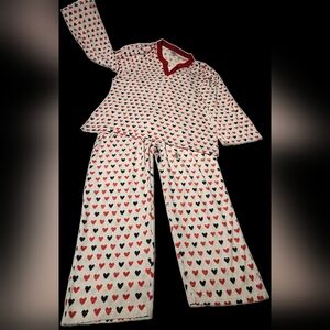 Womens BH PJ Beadhead Heart Pajama Set Red and Black Hearts On White Size 1X